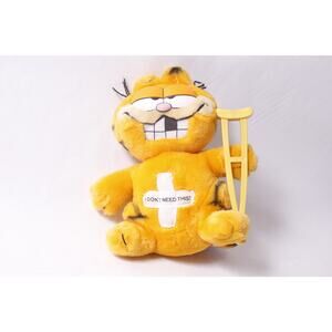 Injury Gift Get Well Dakin Garfield with Crutch Plush with the text I Don't Nee